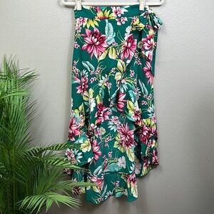 Bar III Skirt Belted Wrap High Low Tropical Resort Vacation Colorful XS Ruffle
